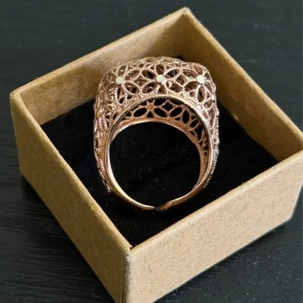 Vintage Sterling Rose Gold Filigree Ring Size 7 | Adjustable